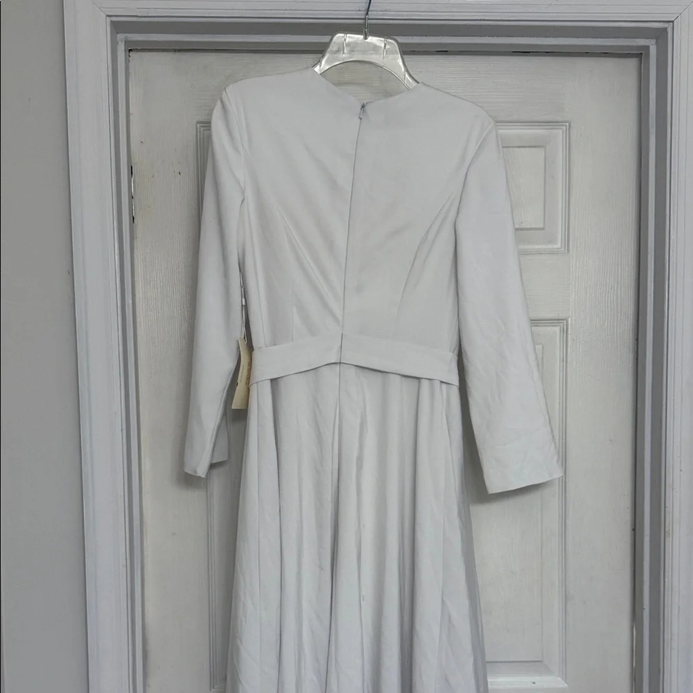 TS Couture Chic Long Sleeve White Dress w/ Bra Cups and flowy veil at waist, NWT
